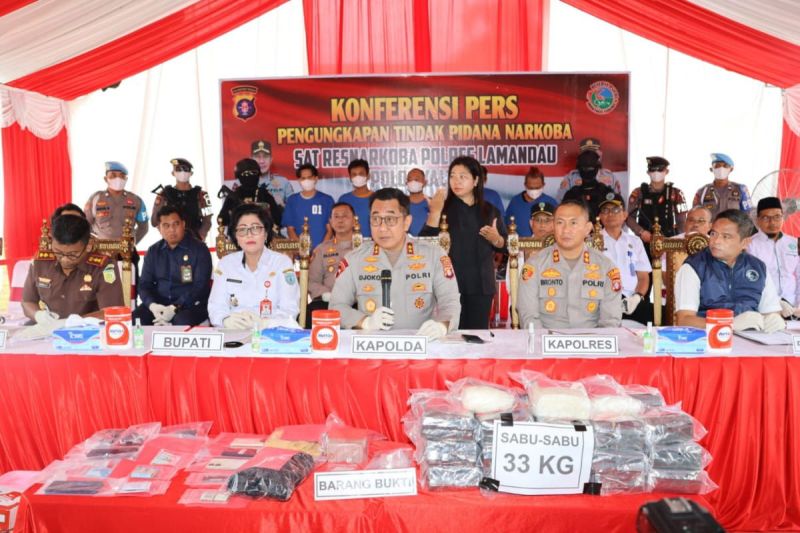 Polres Lamandau-Kalteng Sita 33 Kilogram Sabu dari Lima Tersangka