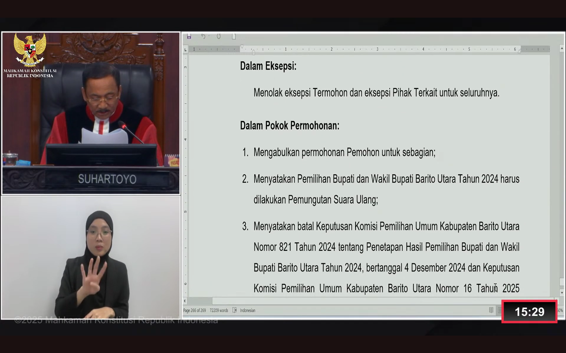 MK Diskualifikasi Semua Paslon Pilkada Barito Utara, Ini Alasannya